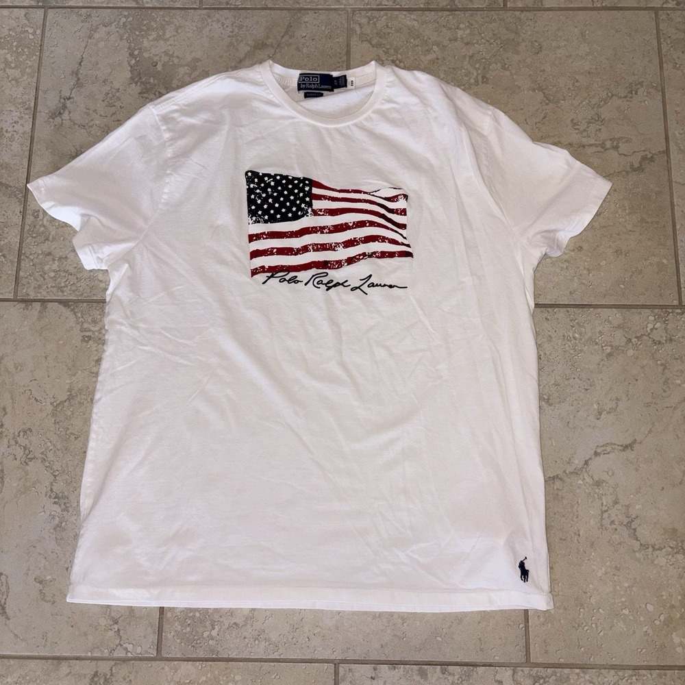 Polo Ralph Lauren American Flag Jersey T-Shirt Men's XL White USA Classic Fit